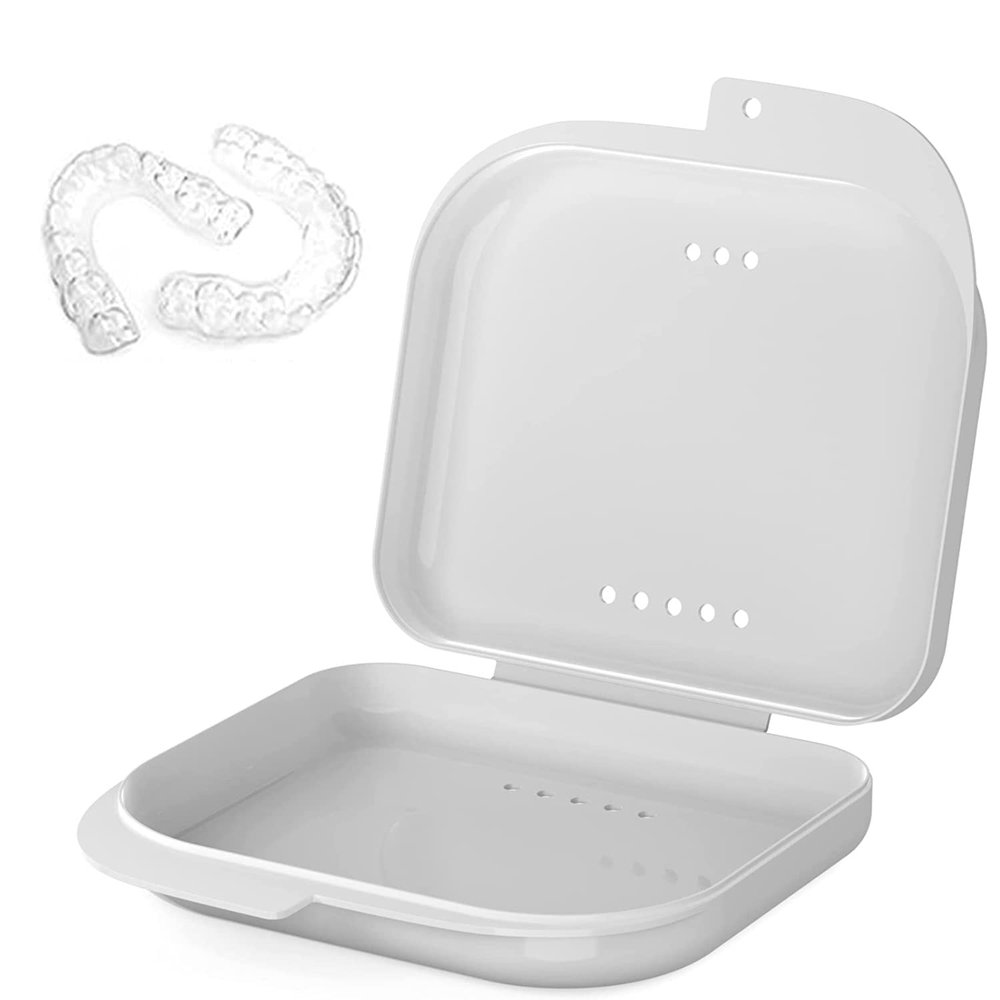 AidShunn Retainer Box Denture Cleaner Case Teeth Retainers Denture Bath Slim Orthodontic Dental Case for Bleaching Trays,Mouth, Guard, Brace, Ear Plugs, Chewies (White)