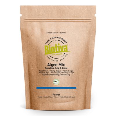Algae Mix Organic 150g Powder - Dulse Kelp Spirulina - Algae Mixture from Organic Farming - Bottled and Controlled in Germany - Biotiva