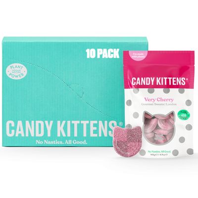 Candy Kittens Vegan Sweets, Very Cherry  Plant-Based Vegan Treats with Fruity Flavours, No Nasties, Made with Real Fruit Juice  Ideal Snacks for Sweet Hampers & Pick and Mix  140g, Pack of 10