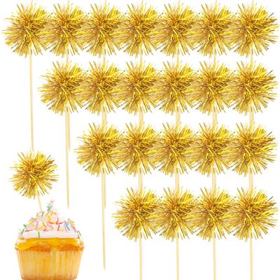 80 Pcs Firework Cupcake Topper Gold Graduation Cake Decorations Foil Frill Toothpicks for Party Decoration, Cake Toppers, Picnics, Bar, Birthday, Holiday (Gold)