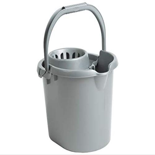 16 Litre Deluxe High Grade Plastic Mop Bucket Floor Cleaning Bucket with Removeable Wringer Attached | Easy Grip Carry Handle (Silver) - Made In UK