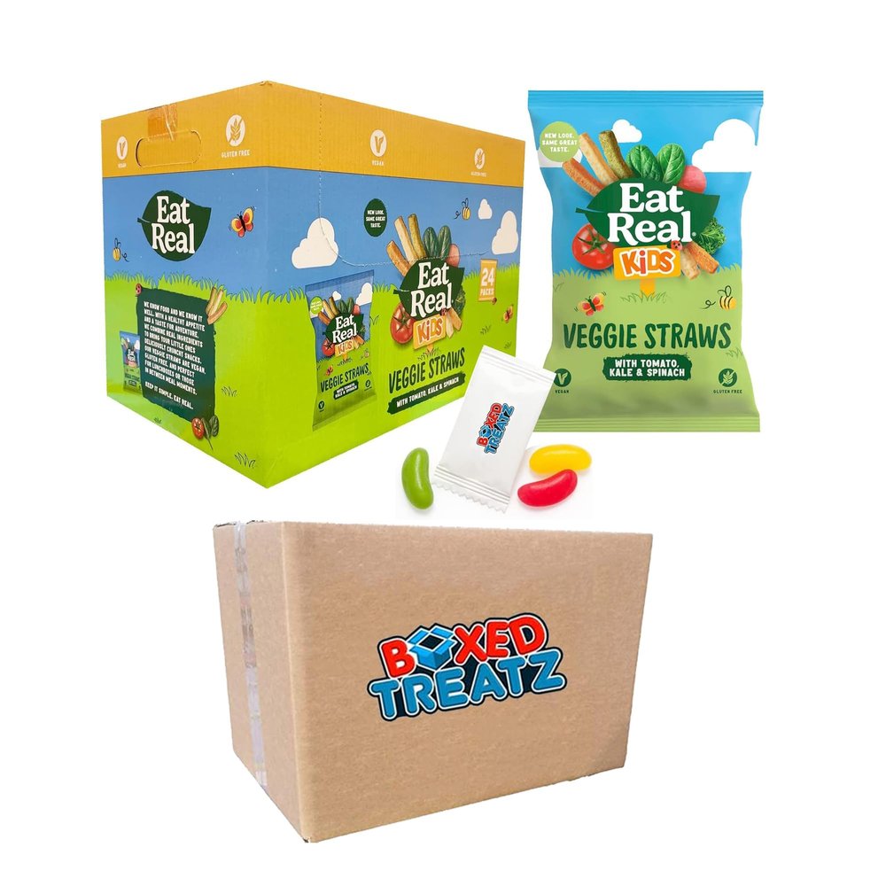 Eat Real Veggie Straws, 24x20g Made With Kale, Tomato & Spinach Gluten Free Suitable For Vegans Boxed Treatz