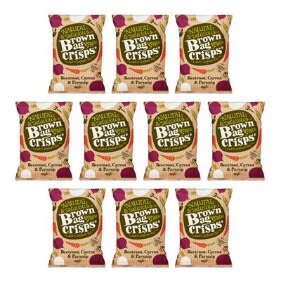 Brown Bag Crisps  Beetroot, Carrot & Parsnip Veggie Crisps 40g - Pack of 10