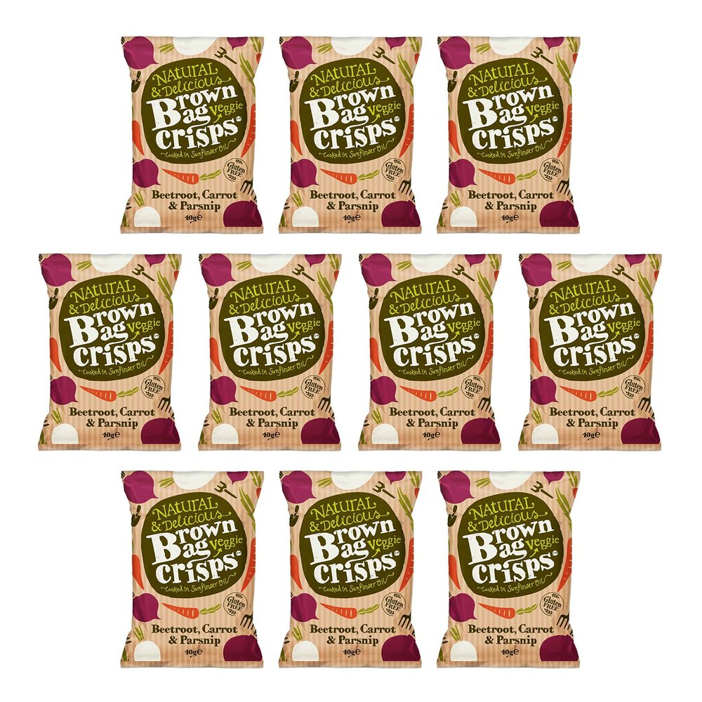 Brown Bag Crisps  Beetroot, Carrot & Parsnip Veggie Crisps 40g - Pack of 10