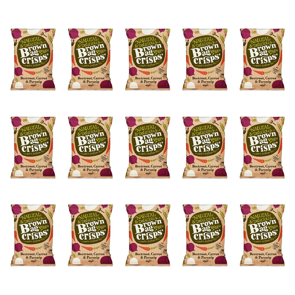 Brown Bag Crisps  Beetroot, Carrot & Parsnip Veggie Crisps 40g - Pack of 15
