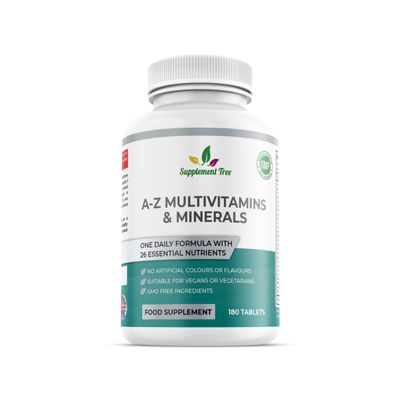 A-Z Multivitamins and Minerals Tablets - 180 Vegan Multivitamin Tablets for Men & Women (6 Months Supply) - One a Day 26 Nutrients Multivitamins and Multi Minerals Pills - UK Manufactured