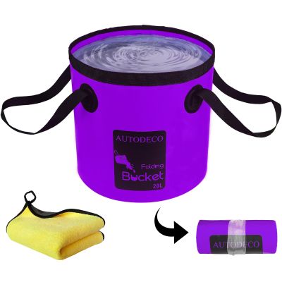 AUTODECO Collapsible Bucket 5 Gallon Container Folding Water Bucket Portable Wash Basin for Camping Fishing Travelling Outdoor Gardening Purple 1Pcs 20L
