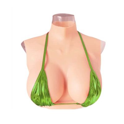 LXURY Crossdresser Breast Forms Silicone Breastplate High Collar B-G Cup Fake Boobs Enhancer Realistic Breasts for Cosplay,white,D CUP`Silicone Filled