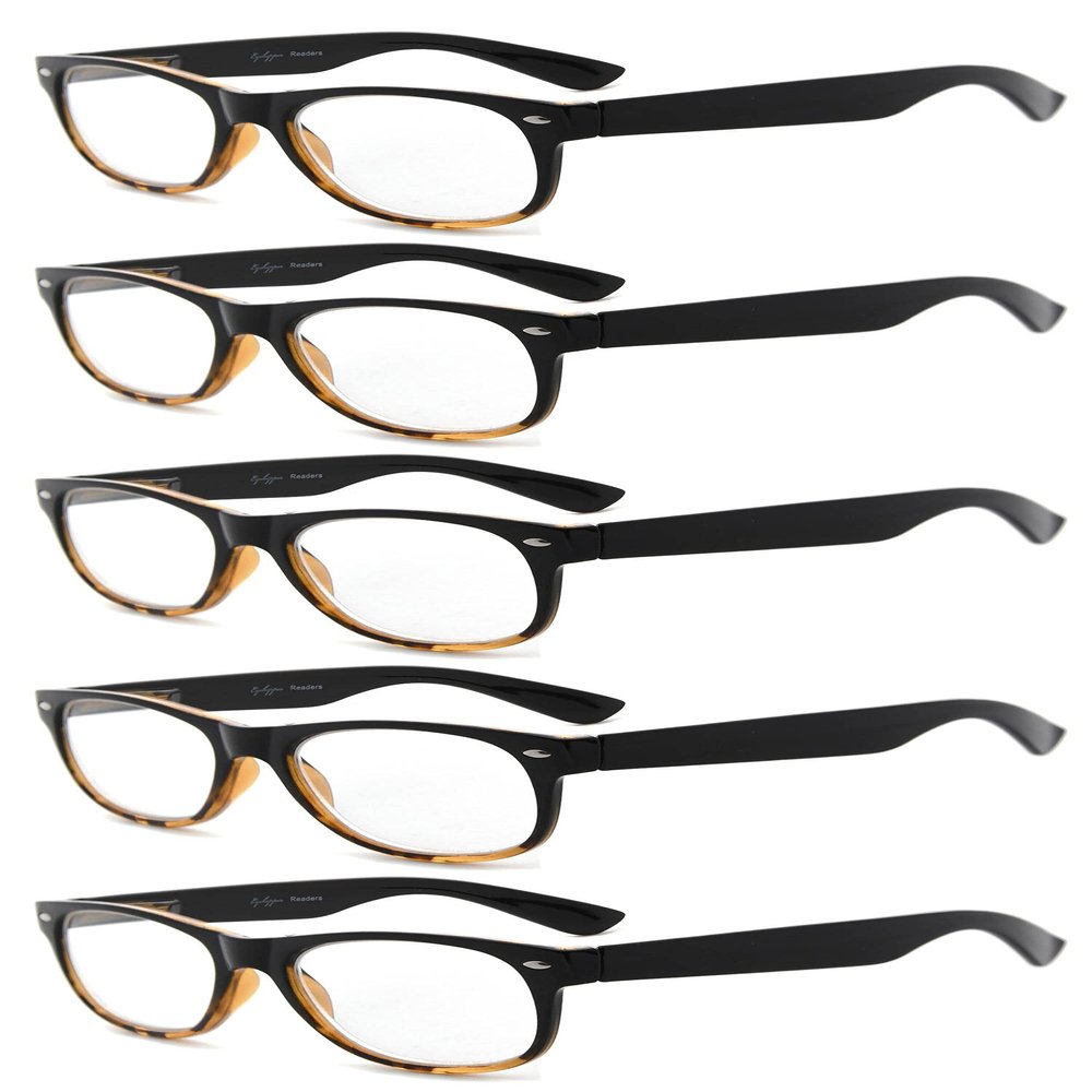 Eyekepper Classic 80's Reading Glasses-5 Pairs Black-tortoise Frame Glasses for Women Reading +3.50