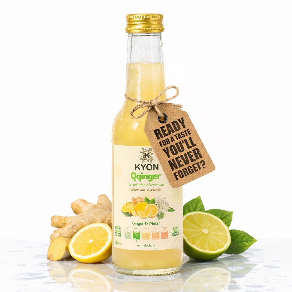 Kyon The Ppinger Soft Drink 750ml | Pack of 12 | Natural Drink with Ginger, Apple, Lime, and Elderflower | No Sugar Added