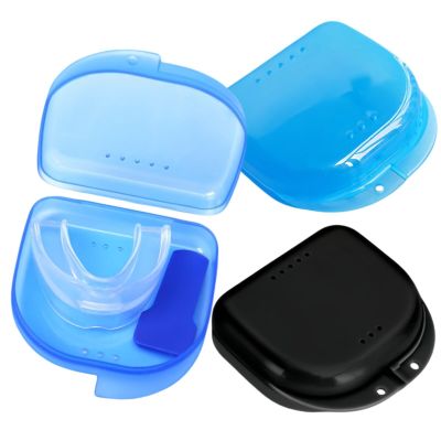 Dental denture box, 2 pieces braces box, denture box, denture box, denture box, black, denture box, travel, with air hole, for dentures, braces, mouth guard, light blue and black