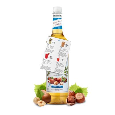 Blue Nile Foods Recipe Card with Sugar Free Hazelnut Syrup for Coffee, Cocktails, and Desserts | Rich and Buttery Sugar Free Hazelnut Monin Coffee Syrup and Recipe Card | 1L Premium Cocktail Bottle