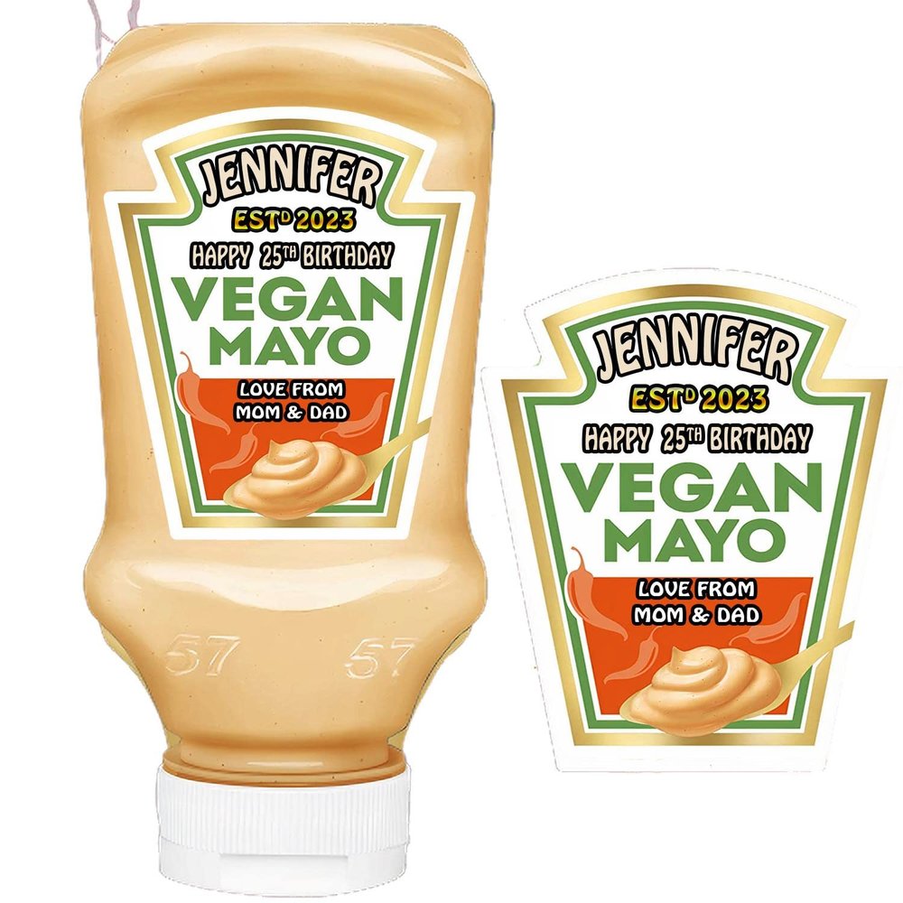 Personalised Customised Bottle Label Sticker for Heinz Vegan Mayo 220ml