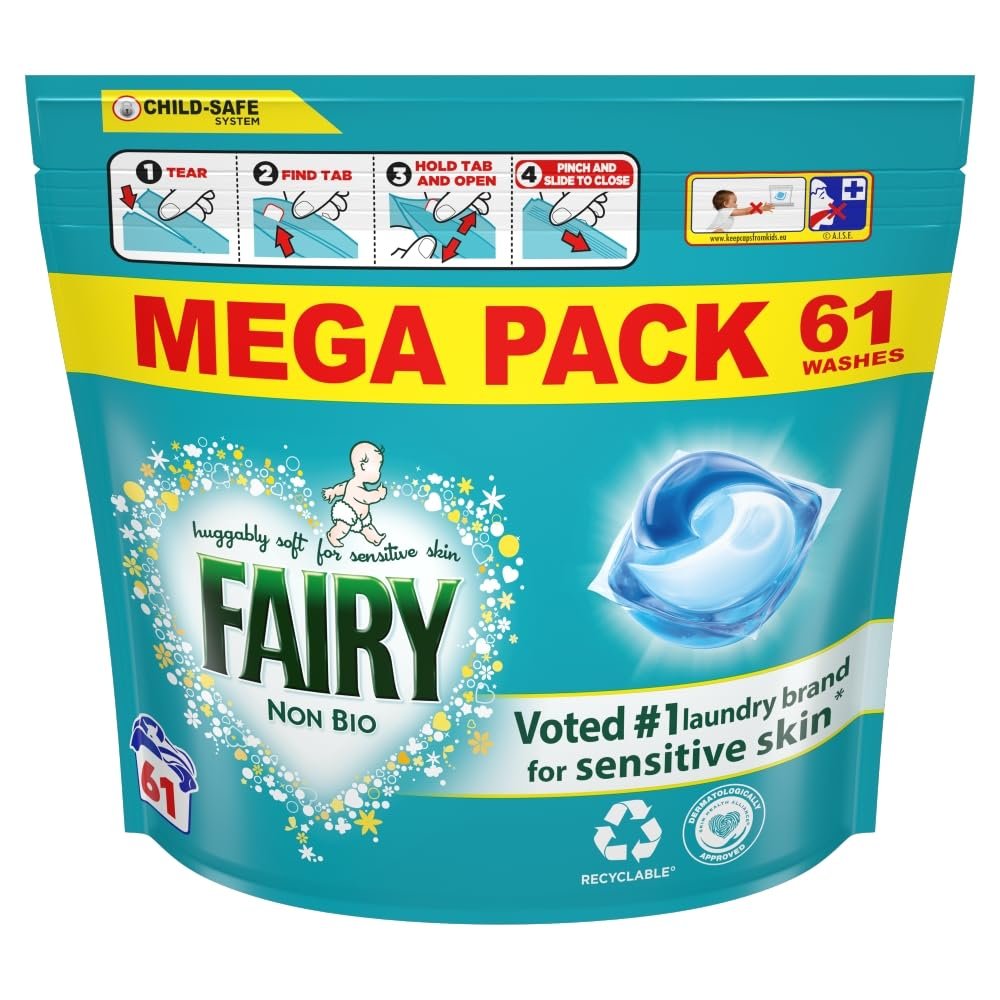 Fairy Non Bio PODS, Washing Liquid Laundry Detergent Tablets/ Capsules 61 Washes, Huggably Soft For Sensitive Skin