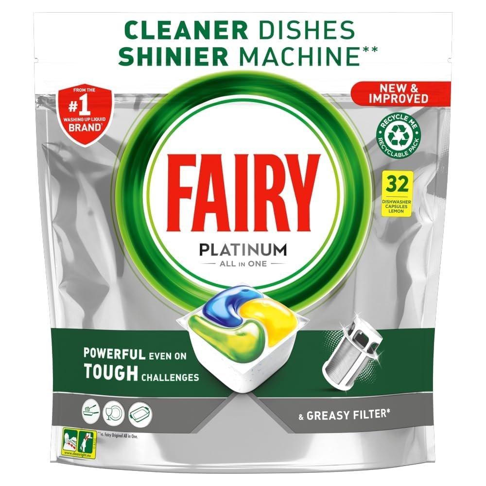 Fairy Platinum All In One Lemon Dishwasher Tablets, 32 pack