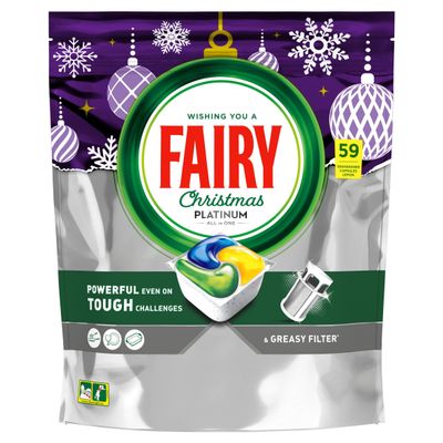 Fairy Platinum Lemon All In One Dishwasher Tablets, With Shiny Cleaning & Scent of Lemon, 59 Tablets