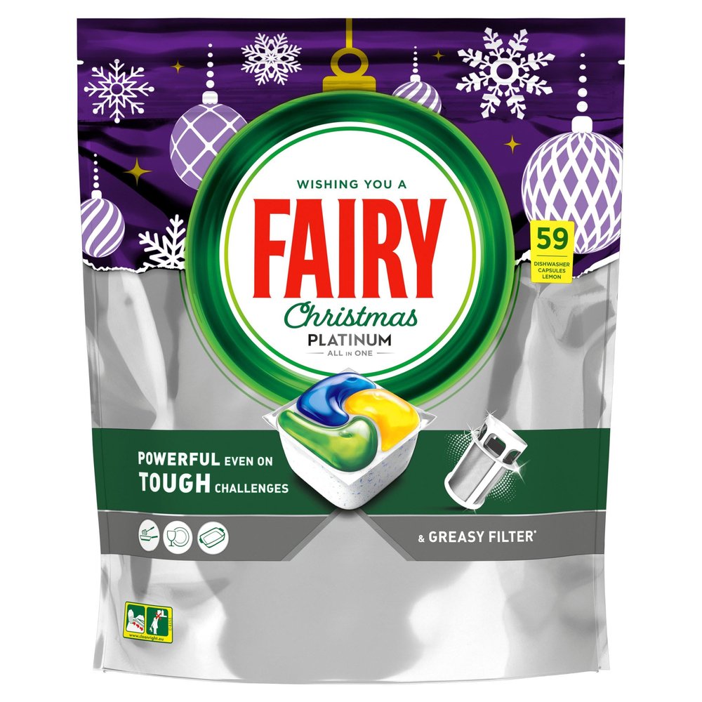 Fairy Platinum Lemon All In One Dishwasher Tablets, With Shiny Cleaning & Scent of Lemon, 59 Tablets