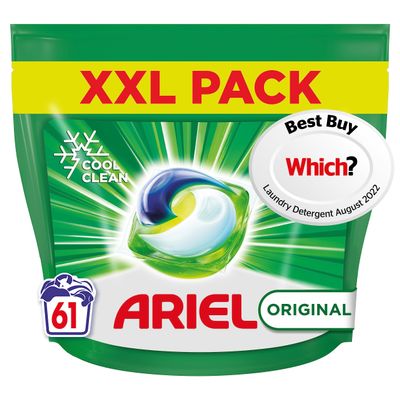 Ariel All-in-1 PODS, Washing Liquid Laundry Detergent Capsules 61 Washes, Original, Outstanding Stain Removal In 1 Wash, Brrrilliant In Cold & Short
