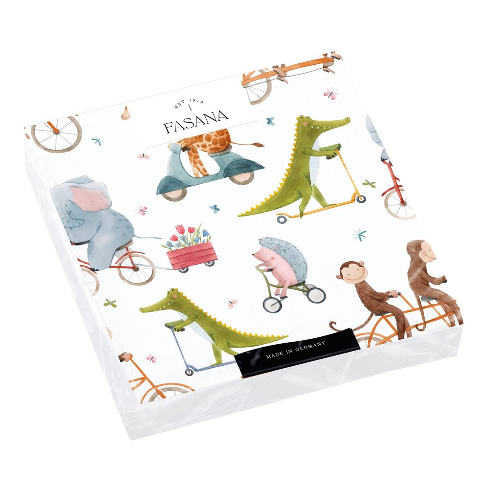 20 Napkins Animals on Wheels Travel | Table Decoration | Decoupage | Napkin Technology 33 x 33 cm