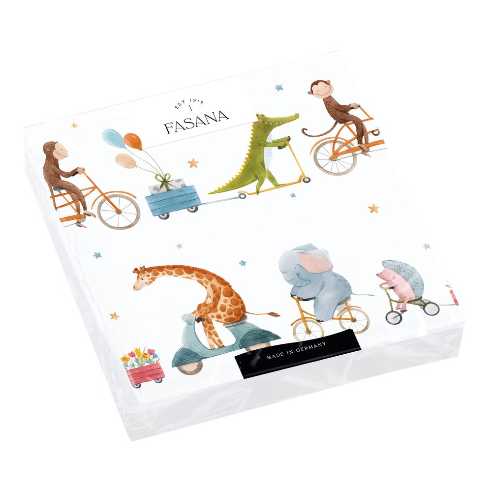 20 Napkins Animals on Wheels Travel | Table Decoration | Decoupage | Napkin Technology 33 x 33 cm