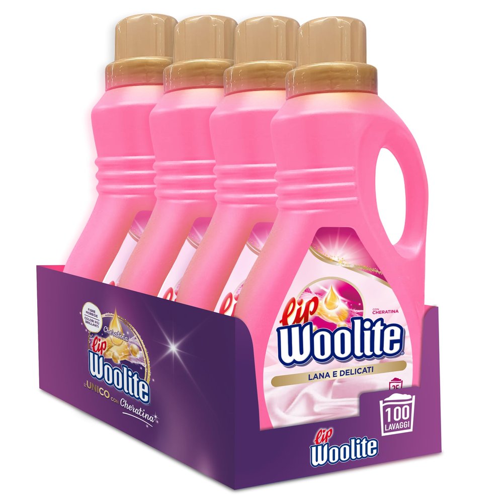 Woolite Wool and Delicati 25 Washes, 4 x 1500 ml Liquid Detergent Wool and Gentle with Keratin