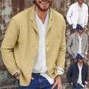 Men's Cotton Linen Leisure Suit Jacket Summer Plain Refreshing Slim Cotton Linen Breathable Simple Colours Suit Collar Single Breasted Long Sleeve Shirt Top, gray, XL view 2