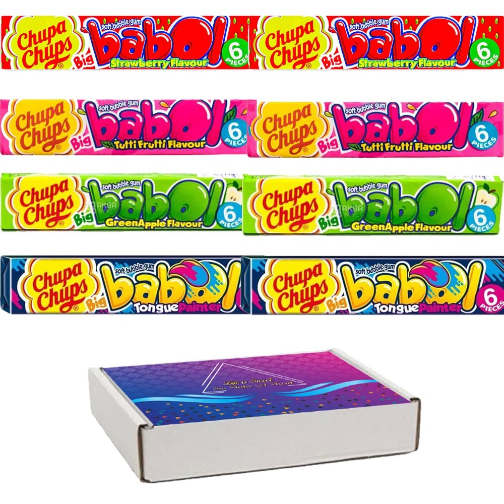 Big Babol Tutti Frutti, Tongue Painter, Strawberry & Green apple Flavour Soft Chewing Gum 27.6g - 08 Mixed (04 Flavours)