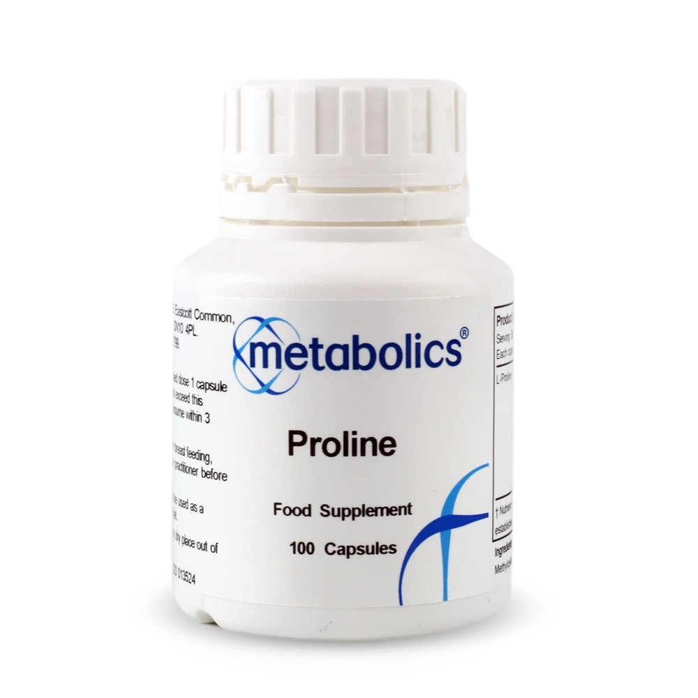 LProline 340mg 100 Vegan Capsules | Amino Acid for Collagen Support, Skin, Joints & Connective Tissue Health | Gentle Recovery & Repair | UK Made | Metabolics