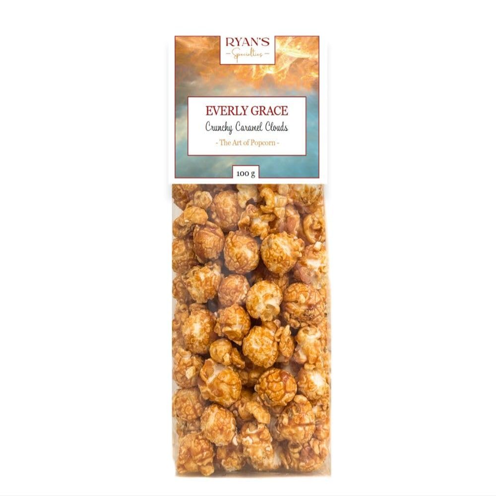 Everly Grace Popcorn Crunchy Caramel Clouds, 100 g Caramel-coated Popcorn with a Crunchy Twist, Handmade in Augsburg, Germany
