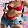 Dlsave Sexy Lingerie for Women Lace V Neck Push Up Lingerie Sets, Wine, XL view 2