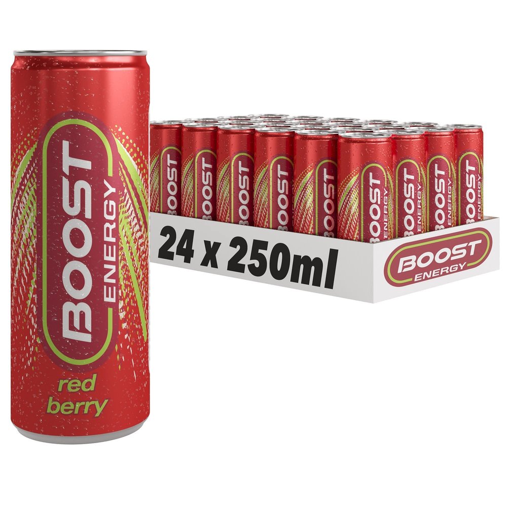 Boost Energy Drink Red Berry Flavour, 250ml x 24 pack