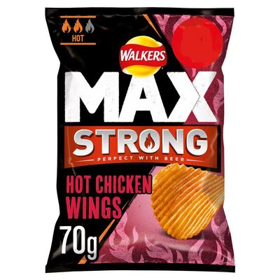 Walkers Max Strong Hot Chicken Wings Crisps 70g-Food