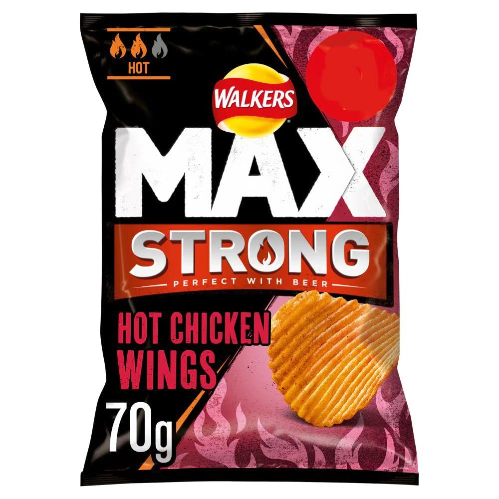 Walkers Max Strong Hot Chicken Wings Crisps 70g-Food