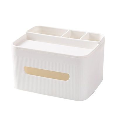 osiuujkw Box Rectangular Plastic Striped Storage Organizer Foldable Cover Grids Paper Holder Home Bookcase Decoration, White