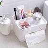 osiuujkw Box Rectangular Plastic Striped Storage Organizer Foldable Cover Grids Paper Holder Home Bookcase Decoration, White view 2