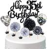 Conruich Cake Decoration 35th Birthday Man, Cake Topper Happy 35th Birthday Black, Glitter Cake Topper 35th Birthday Balloons Confetti Paper Fans for Birthday Cake Decoration 35 Years Women Men view 1
