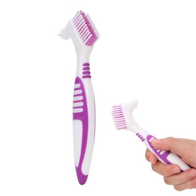 2Pcs Denture Cleaning Brush, 16.5x3cm/6.5x1.2inch Double Bristle Head Denture Toothbrush Hard False Tooth Cleaner Brush Dual Head Multi Layered Bristles and Dual Angled for Dentures Care