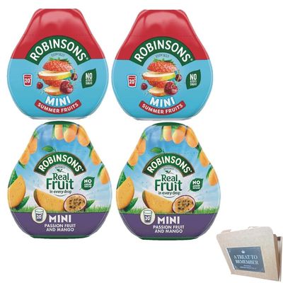 Robinsons Squashd Mini Squashd  2 Flavour Pack  2 x Summer Fruit and 2x Mango & Passion Fruit  No Added Sugar  Real Fruit in Every Drop