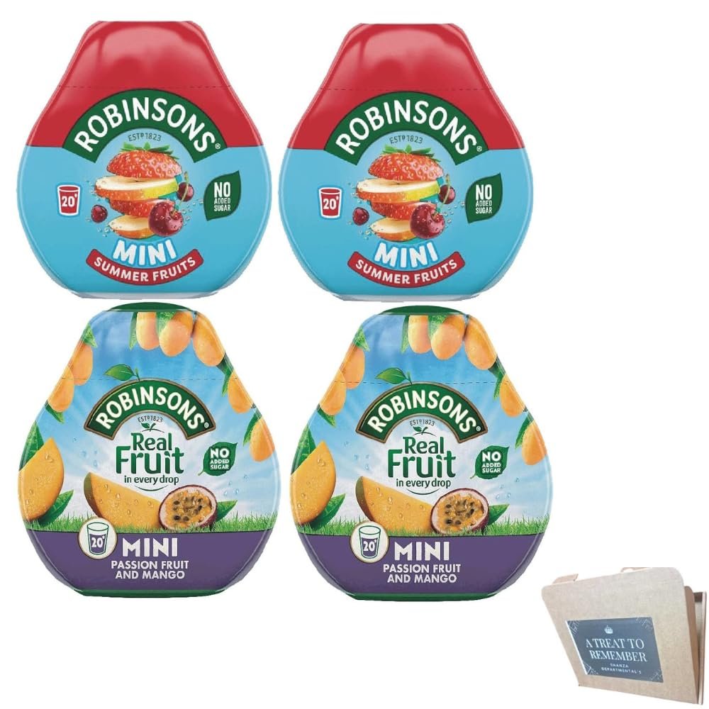 Robinsons Squashd Mini Squashd  2 Flavour Pack  2 x Summer Fruit and 2x Mango & Passion Fruit  No Added Sugar  Real Fruit in Every Drop