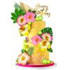 25 PCS Flower Cake Topper Hawaiian Cake Decorations with Palm Leaves Hibiscus Flowers Balls for Hawaii Aloha Jungle Summer Theme Wedding Birthday (Multicolour) view 1