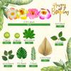 25 PCS Flower Cake Topper Hawaiian Cake Decorations with Palm Leaves Hibiscus Flowers Balls for Hawaii Aloha Jungle Summer Theme Wedding Birthday (Multicolour) view 2