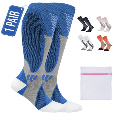 360 RELIEF 1 Pair Compression Socks for Women & Men - Graduated Support - Ideal for Running, Travel, Pregnancy, 15-20 mmHg, XXL, Blue