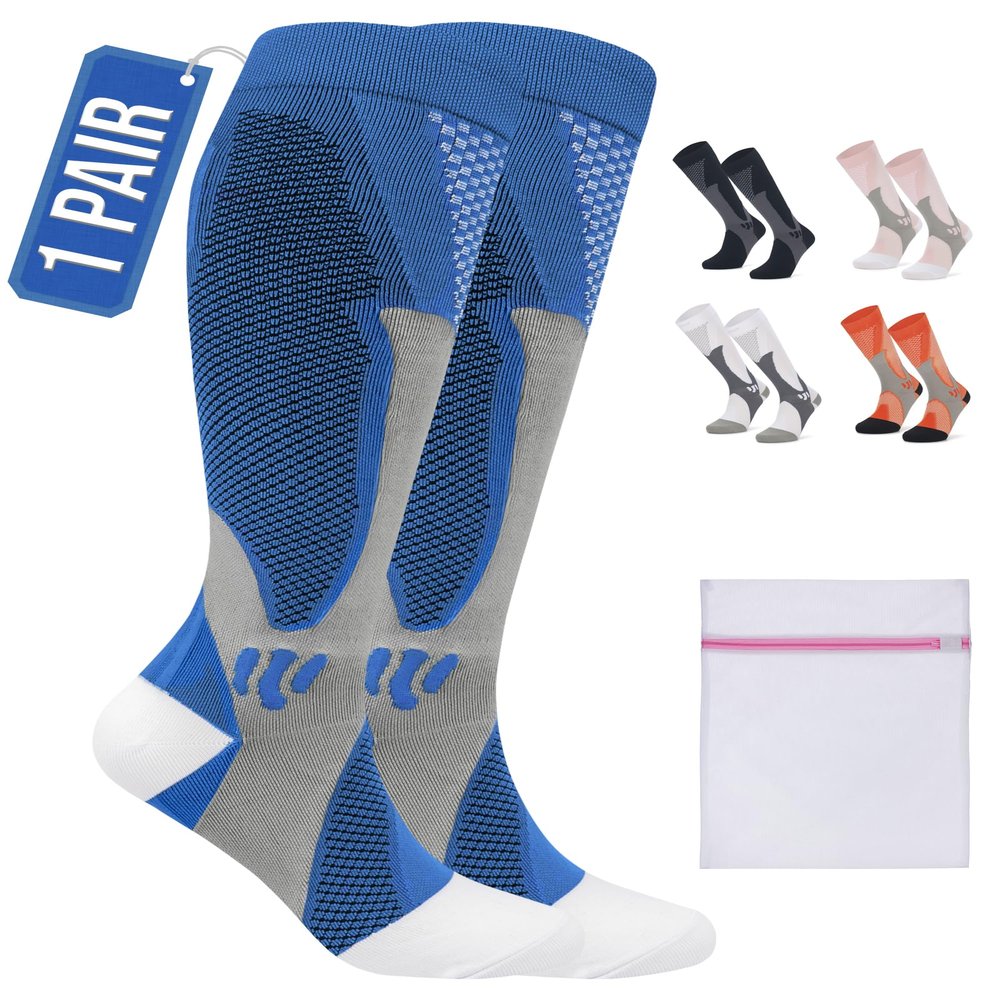 360 RELIEF 1 Pair Compression Socks for Women & Men - Graduated Support - Ideal for Running, Travel, Pregnancy, 15-20 mmHg, XXL, Blue