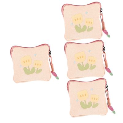 LALAFINA 4pcs Sanitary Napkin Storage Bag Flower Pattern Square Design for Students Use as Toiletry Bag for School