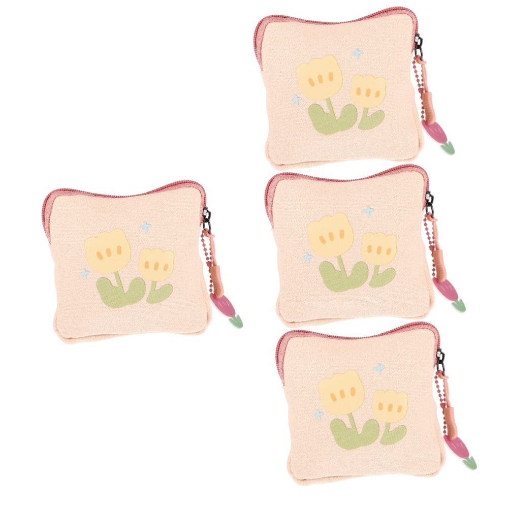 LALAFINA 4pcs Sanitary Napkin Storage Bag Flower Pattern Square Design for Students Use as Toiletry Bag for School