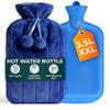 3.5L Extra Large Hot Water Bottle - Blue Faux Fur Covered Hot Water Bottle for Pain Relief, Hand and Foot Warmer - Luxury, Soft and Washable Hot Water Bag for Hot and Cold Compress view 1