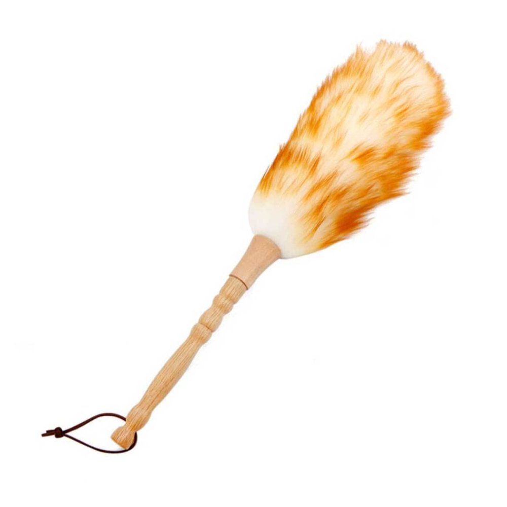 Lambswool Duster - Soft Fluffy Wool Duster with Wooden Handle - Anti Static Cleaning Brush