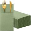 150 Pieces Paper Linen Napkins Disposable Airlaid Dinner Napkins Prefolded Guest Hand Towel with Built in Flatware Pocket for Silverware Valentine Spring Wedding Reception Bridal (Sage Green) view 1