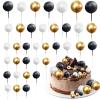 36 PCS Gold Black White Balls Cake Topper Balloons Foam Ball Cake Picks Cupcake Topper Shaped Cake Insert Toppers Pearl Ball Cupcake Toppers DIY Birthday Cake Decorations for Baby Birthday Party view 1