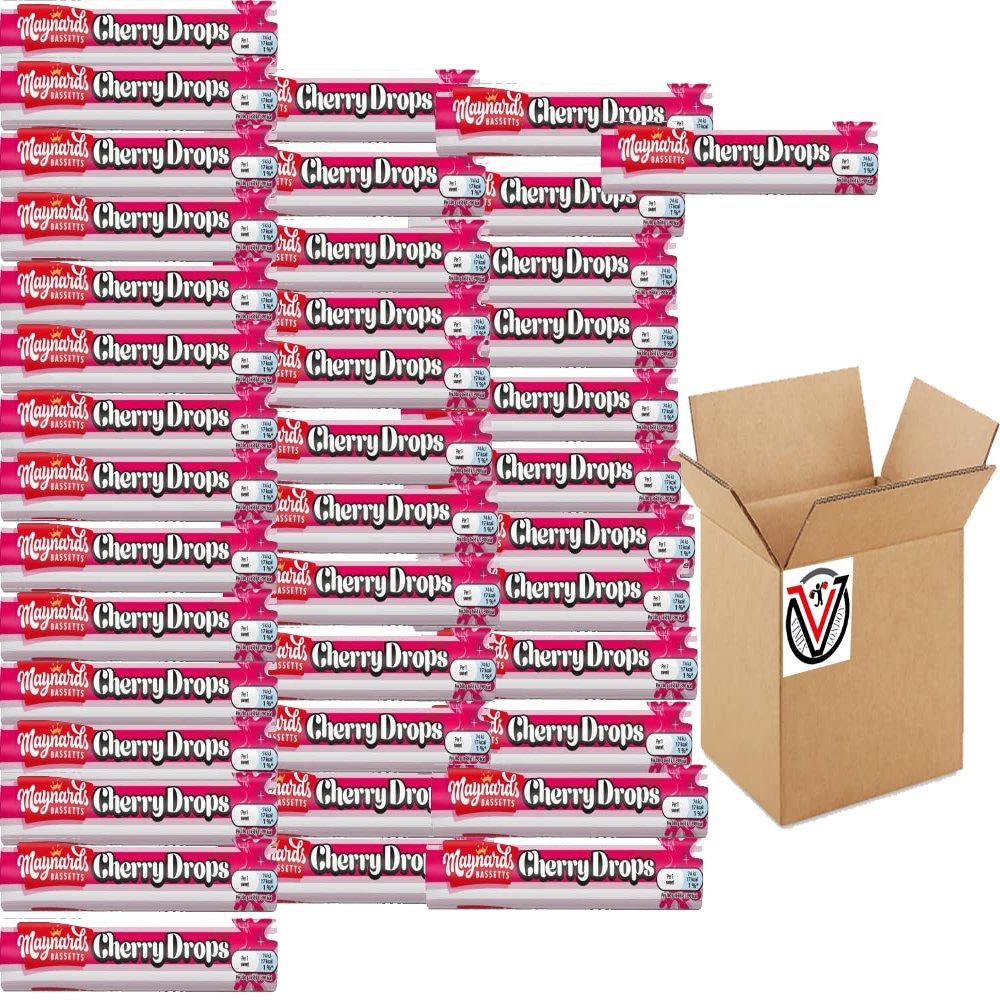 Cherry Drops Sweets Roll 45g - Smooth and Fruity, Cherry Flavoured hard boiled sweets (40 Packs(Full Box))